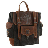 Jack's Inn Panama Canvas and Leather Backpack Bag Vintage Western in Cognac - Front View