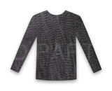 Long Sleeve STRETCH MESH TOP Round Neckline Blouse Shirt Party Costume - Front View