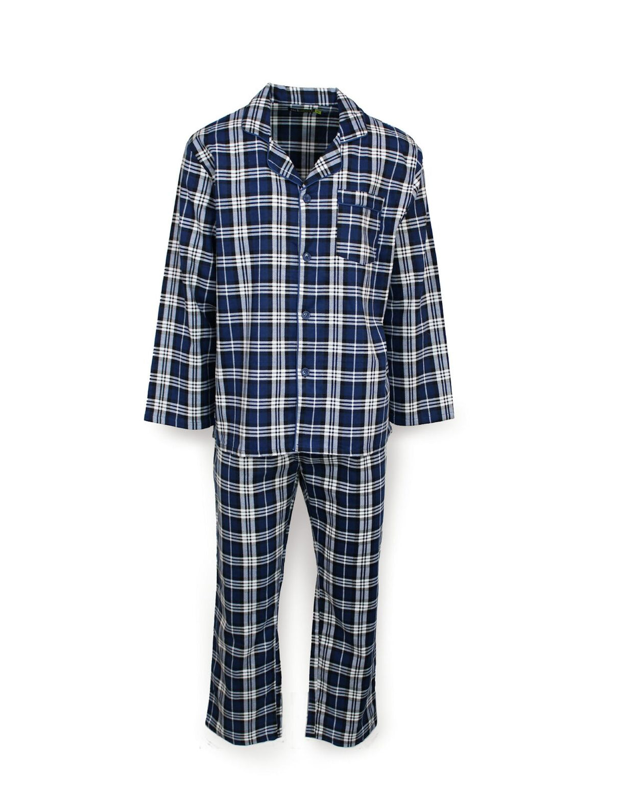 Mens Flannelette Pyjama Set Sleepwear Soft 100% Cotton PJs - Blue Check - XXL