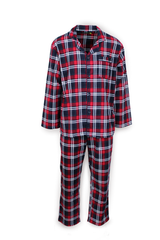 Mens Flannelette Pyjama Set Sleepwear Soft 100% Cotton PJs - Navy/Red - XL - Front View