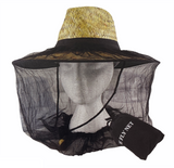 Mosquito Hat Net Head Protector Bee Bug Mesh Insect Mozzie Fishing Fly - Black - Front View