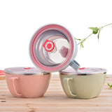 900ml Stainless Steel Instant Noodle Solid Bowl Korean Mi Goreng w Lid & Handle - 45-Degree Angle