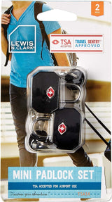 1 Pack of 2 Lewis N. Clark TSA Key Locks Luggage Travel Padlock Keyed - Black - Top-Down View