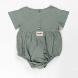 Ponchik Babies + Kids - Linen Romper - Artichoke Green - Size 2y Only - Top-Down View