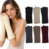 1 Pair Womens Arm Warmers Fingerless Gloves Knitted Long Winter - Assorted - Front View