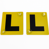 2x LEARNER L PLATES Suction Car Window Signs in Yellow/Black - Front View