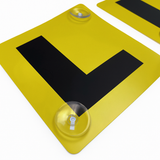 2x LEARNER L PLATES Suction Car Window Signs in Yellow/Black - Side View