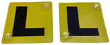 2x LEARNER L PLATES Suction Car Window Signs in Yellow/Black - Top-Down View