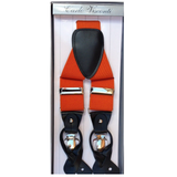 Mens Premium Convertible Suspenders Braces Clip On Elastic Y-Back Traditional Leather Tab - Orange - Front View