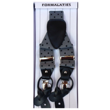 Mens Premium Convertible Suspenders Braces Clip On Elastic Y-Back Traditional Leather Tab - Polka Grey/Black - Front View