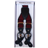 Mens Premium Convertible Suspenders Braces Clip On Elastic Y-Back Traditional Leather Tab - Stripe Black/Red - Front View