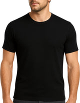 Mens 100% Pure Merino Wool Crew Neck Short Sleeve Top T Shirt Thermal Underwear - Black - Large (100cm)