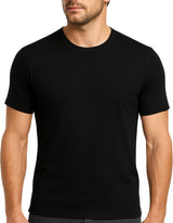 Mens 100% Pure Merino Wool Crew Neck Short Sleeve Top T Shirt Thermal Underwear - Black - X-Small (85cm) - Front View