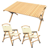 2 Chairs & 1 Table Set Bamboo Camping Folding Portable Outdoor Picnic Travel BBQ - Front View