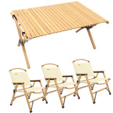 3 Chairs & 1 Table Set Bamboo Camping Folding Portable Outdoor Picnic Travel BBQ - Front View