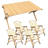 4 Chairs & 1 Table Set Bamboo Camping Folding Portable Outdoor Picnic Travel BBQ - Front View