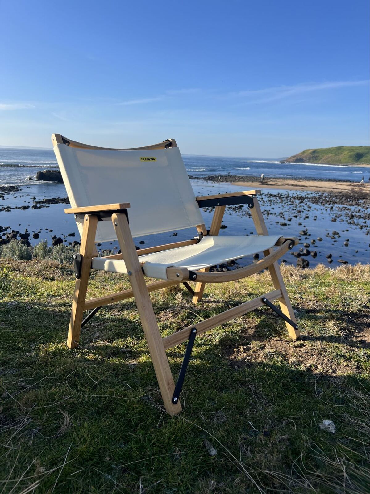 Bamboo Portable Folding Outdoor Chair for Camping and Picnics - Khaki/Beige