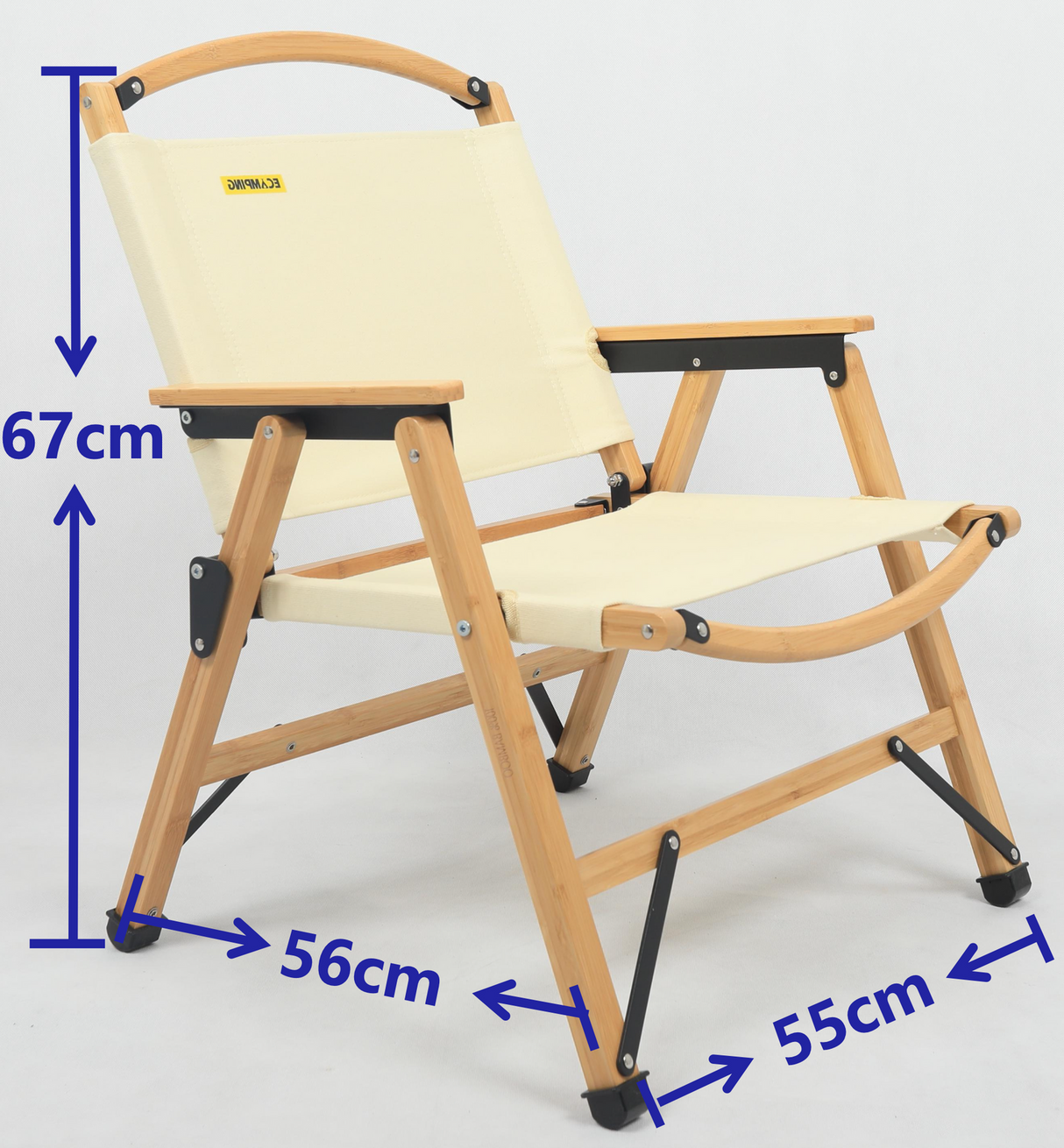 Bamboo Portable Folding Outdoor Chair for Camping and Picnics - Khaki/Beige