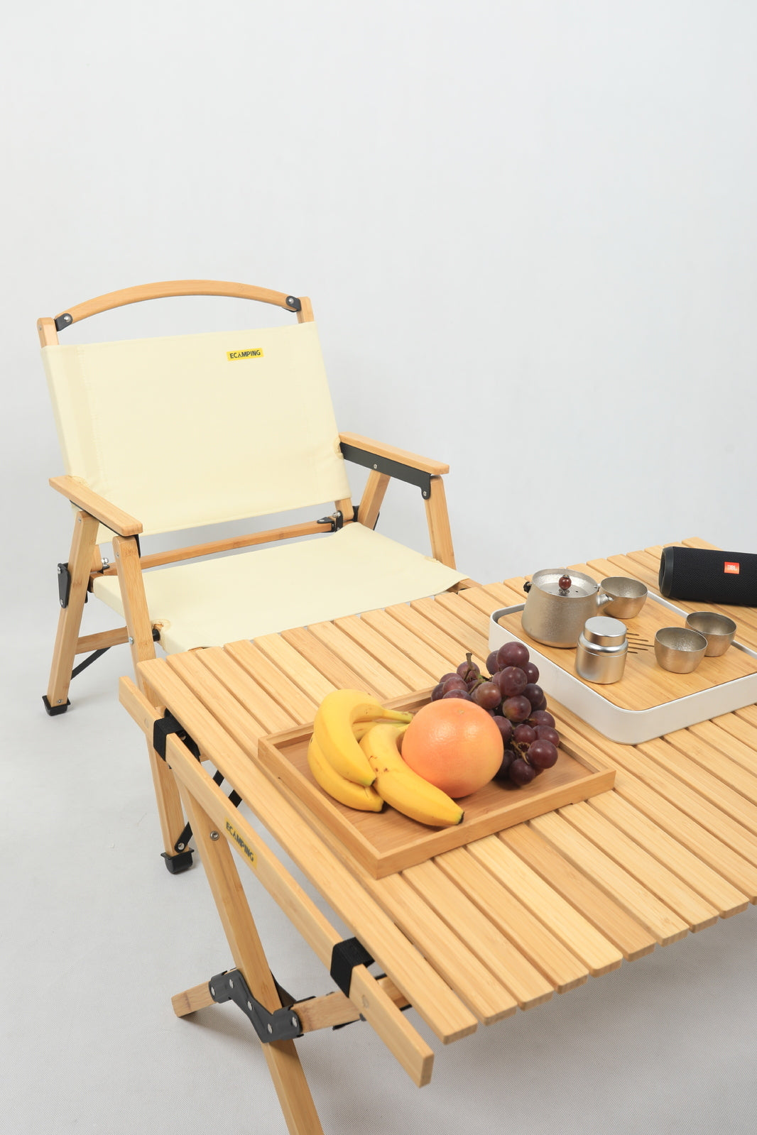 Bamboo Portable Folding Outdoor Chair for Camping and Picnics - Khaki/Beige