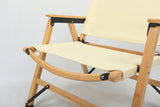4x Bamboo Canvas Foldable Outdoor Camping Chair Wooden Picnic Park - Khaki/Beige - Close-Up Angle