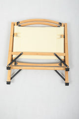 4x Bamboo Canvas Foldable Outdoor Camping Chair Wooden Picnic Park - Khaki/Beige - Low Angle