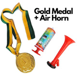 1st Gold Medal Winner + Air Horn Party Set School Sports Day Olympics Ribbon - Front View