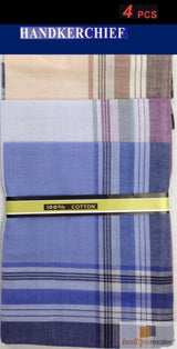 Mens HANDKERCHIEFS 100% Cotton Pocket Square Hanky Handkerchief 35x35cm - 4 Hankies - Top-Down View