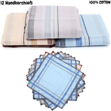 Mens HANDKERCHIEFS 100% Cotton Pocket Square Hanky Handkerchief 35x35cm - 12 Hankies - Front View