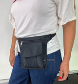 Milleni Waist Bag Utility Travel Belt Bum Bag Adjustable Strap w/ Zipper in Black - Front View