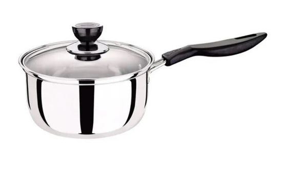 14cm Elegant Stainless Steel Milk Pot with Glass Lid for Coffee and Cooking