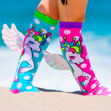 MADMIA Flying Unicorn Toddler Long Knee High Socks - Girl's Pair - Pink/Blue - Side View