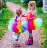 MADMIA Flying Unicorn Toddler Long Knee High Socks - Girl's Pair - Pink/Blue - Rear View
