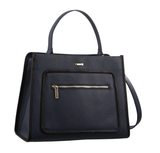 Morrissey Ladies Italian Structured Leather Tote Bag Handbag Womens - Navy - 45-Degree Angle