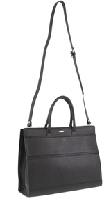 Morrissey Womens Italian Leather Laptop Bag Computer Tote Handbag - Black - Front View