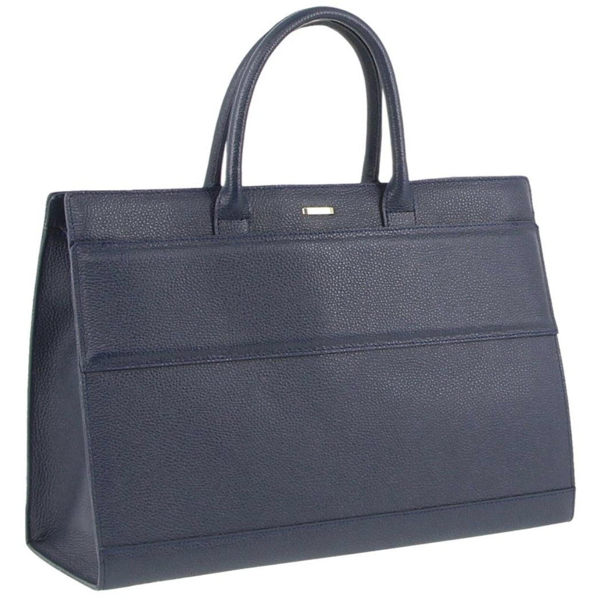 Morrissey Italian Structured Leather Tote Unisex Computer Bag Handbag - Navy
