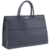 Morrissey Italian Structured Leather Tote Unisex Computer Bag Handbag - Navy - Side View