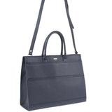 Morrissey Italian Structured Leather Tote Unisex Computer Bag Handbag - Navy - Top-Down View