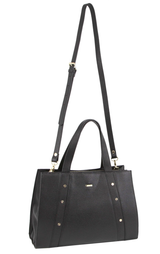 Morrissey Womens Italian Structured Leather Bag Tote Handbag Ladies - Black - Front View