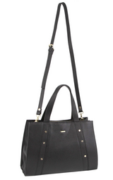 Morrissey Womens Italian Structured Leather Bag Tote Handbag Ladies - Black - Top-Down View