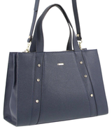 Morrissey Italian Womens Structured Leather Bag Tote Handbag Messenger - Navy - Front View
