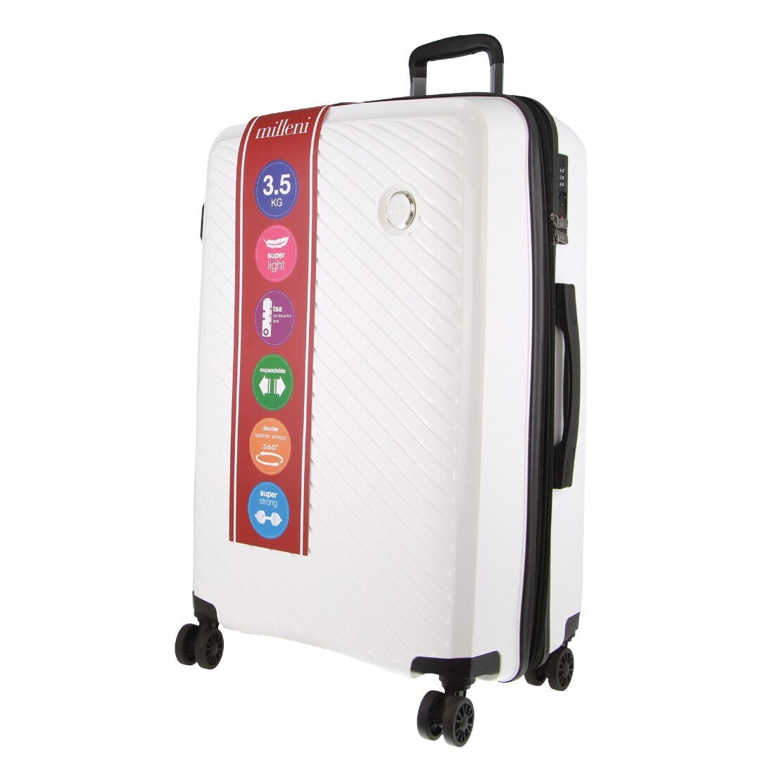 Pierre Cardin Milleni 75cm Expandable Travel Suitcase - Stylish White Checked Luggage Bag