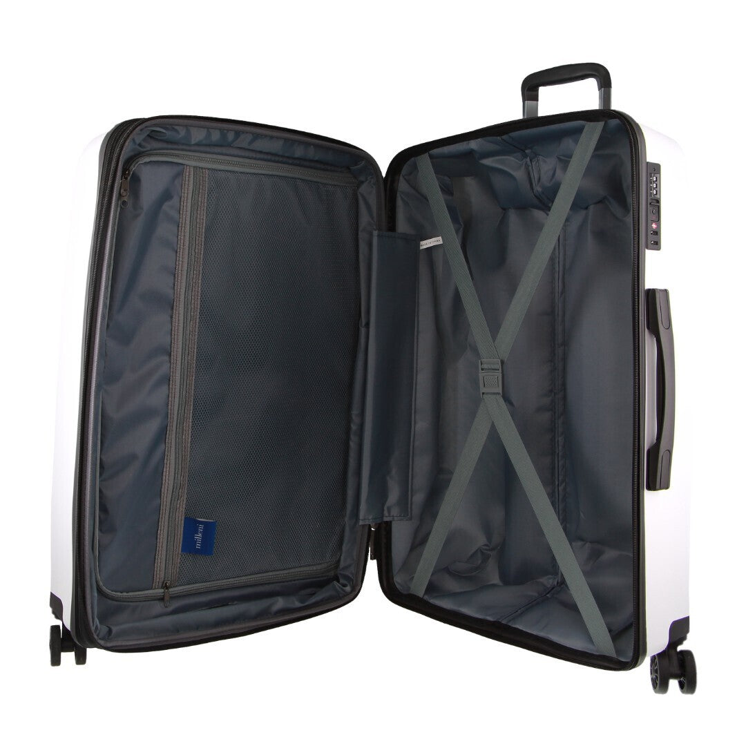 Pierre Cardin Milleni 75cm Expandable Travel Suitcase - Stylish White Checked Luggage Bag