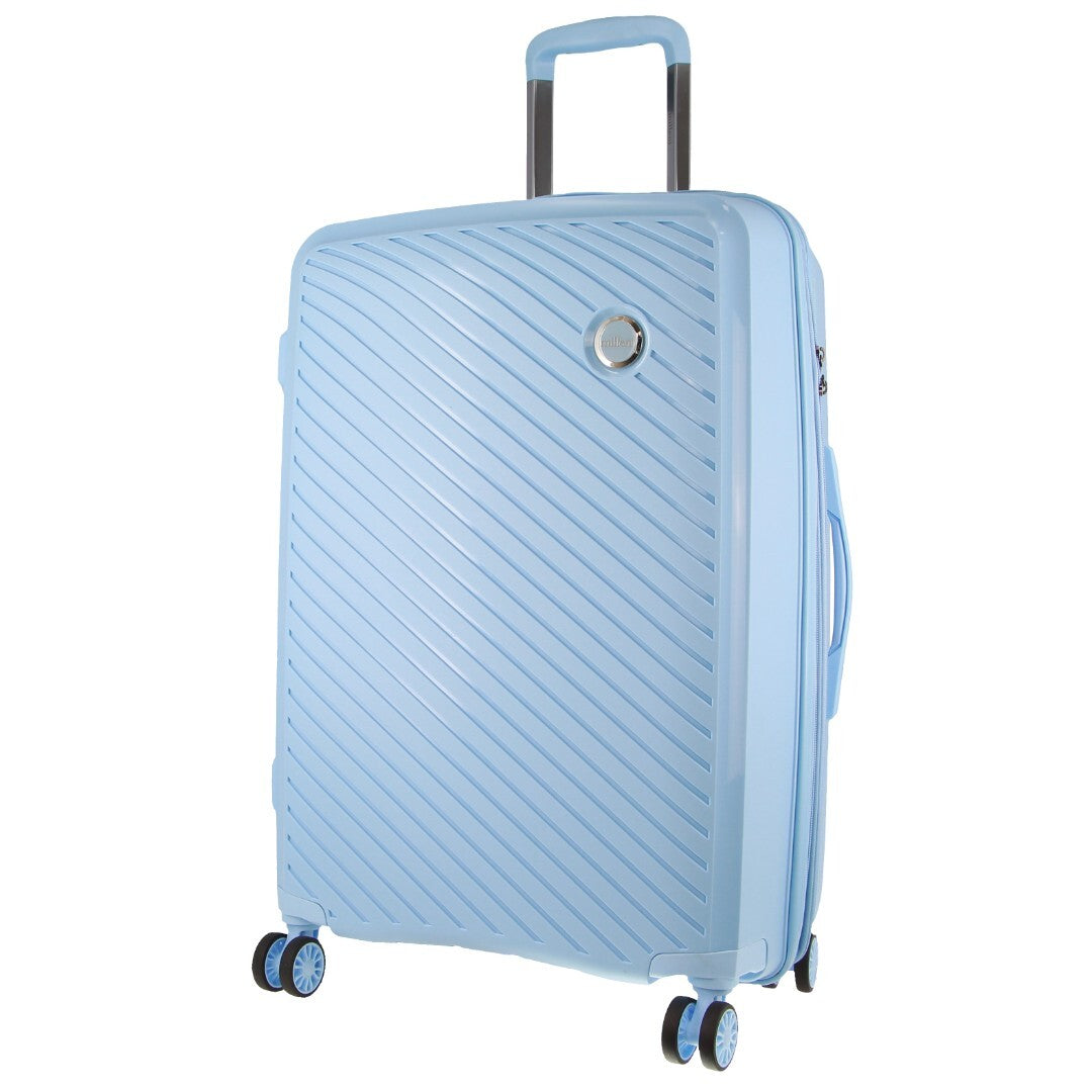 Milleni Blue Checked Luggage Bag - 65cm Carry-On Suitcase Inspired by Pierre Cardin