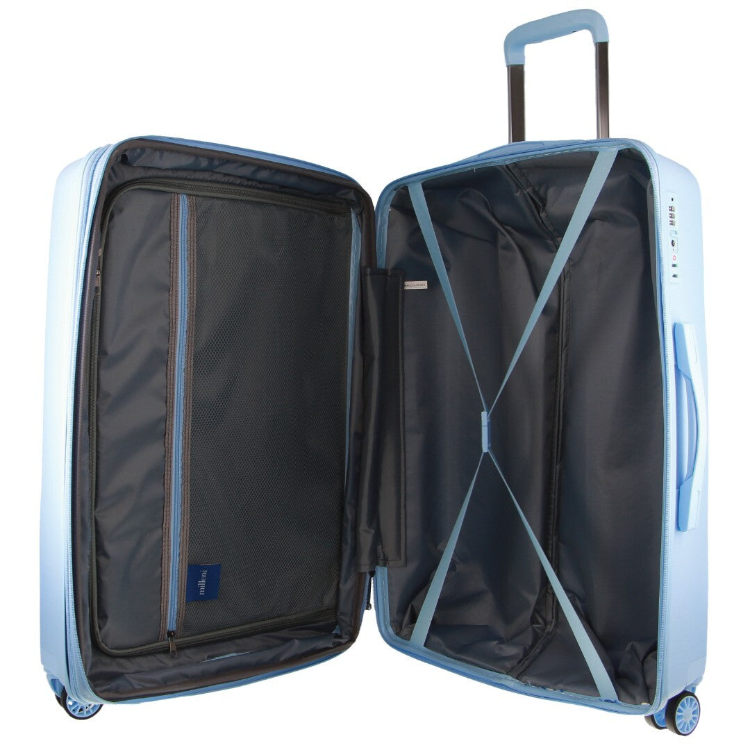 Milleni Blue Checked Luggage Bag - 65cm Carry-On Suitcase Inspired by Pierre Cardin
