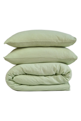 100% Cotton Muslin Duvet Quilt Cover Set w/ 2 Pillow Cases in Pastel Green - King - Side View
