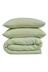 100% Cotton Muslin Duvet Quilt Cover Set w/ 2 Pillow Cases in Pastel Green - King - 45-Degree Angle