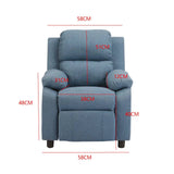 Erika Blue Children's Recliner Sofa Chair - Cozy Lounge Armchair for Kids - Low Angle