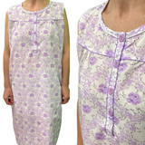 Womens 100% Cotton Sleeveless Nightie Gown Night Dress Pyjamas PJ Pajamas Sleep - Lilac - 12 - Front View