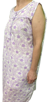 Womens 100% Cotton Sleeveless Nightie Gown Night Dress Pyjamas PJ Pajamas Sleep - Lilac - 12 - Top-Down View