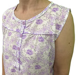 Womens 100% Cotton Sleeveless Nightie Gown Night Dress Pyjamas PJ Pajamas Sleep - Lilac - 12 - Rear View
